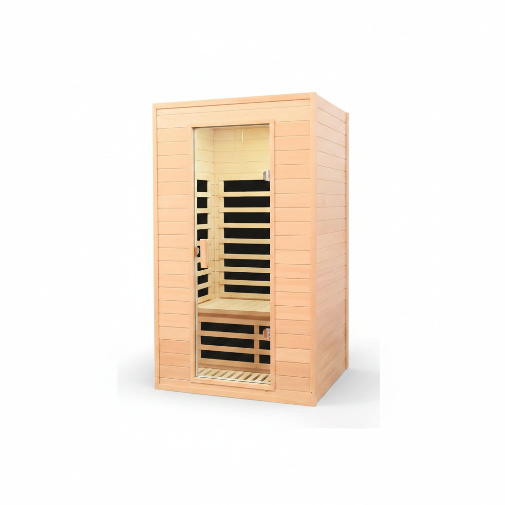 2 Person Low EMF Far Infrared Sauna, 5 Heating Panels, 1500W/120V, Canadian Hemlock Indoor Sauna with Bluetooth Speakers, Reading Lights, Roof Vent, Tempered Glass