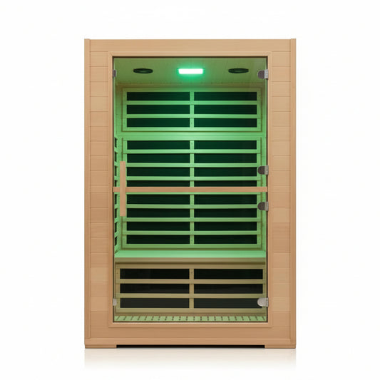 2 Person Far Infrared Sauna with Smart APP Control, 2000W Low EMF Wooden Infrared Sauna Room for Home, 8 Carbon Mica Heating Panels Wellness Sauna, Canadian Hemlock Indoor Spa for Home Relaxation